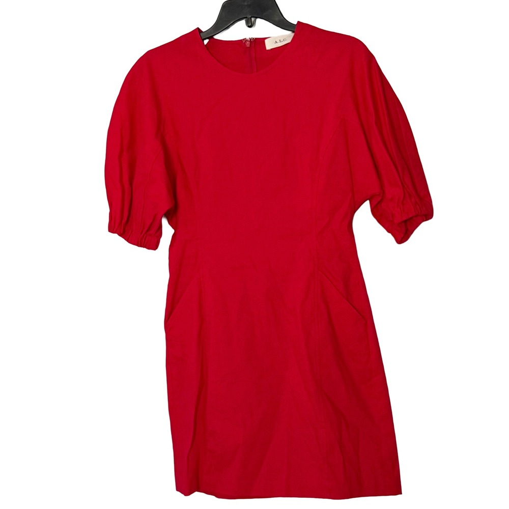 A.L.C. Valenti Puff Voluminous Sleeve Mini Dress in Fluor Red - 4 - Picture 2 of 6